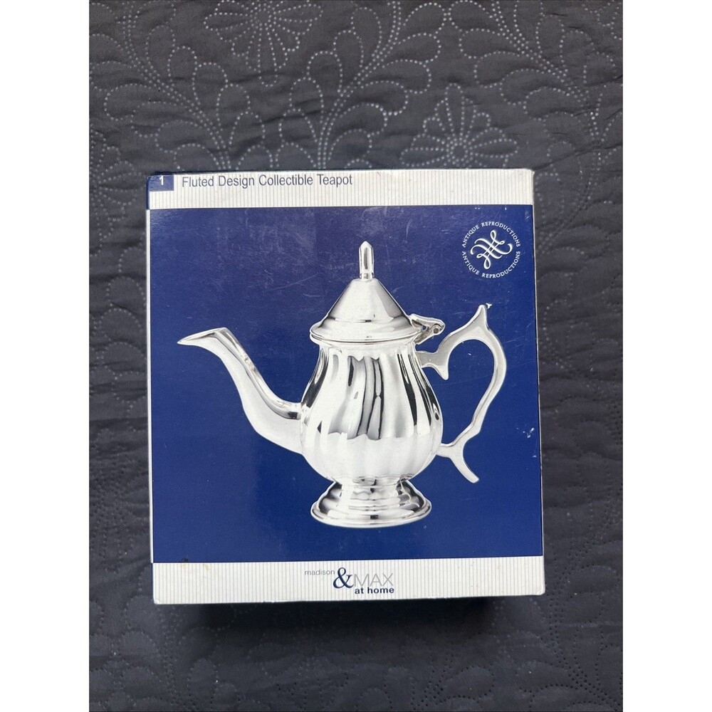 VTG Madison & Max Fluted Design Collectible SilverPlated Brass Mini Swirl Teapot